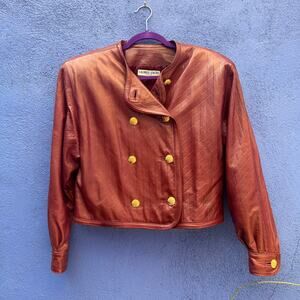 vintage 80s gloria sacks brown quilted leather cropped jacket